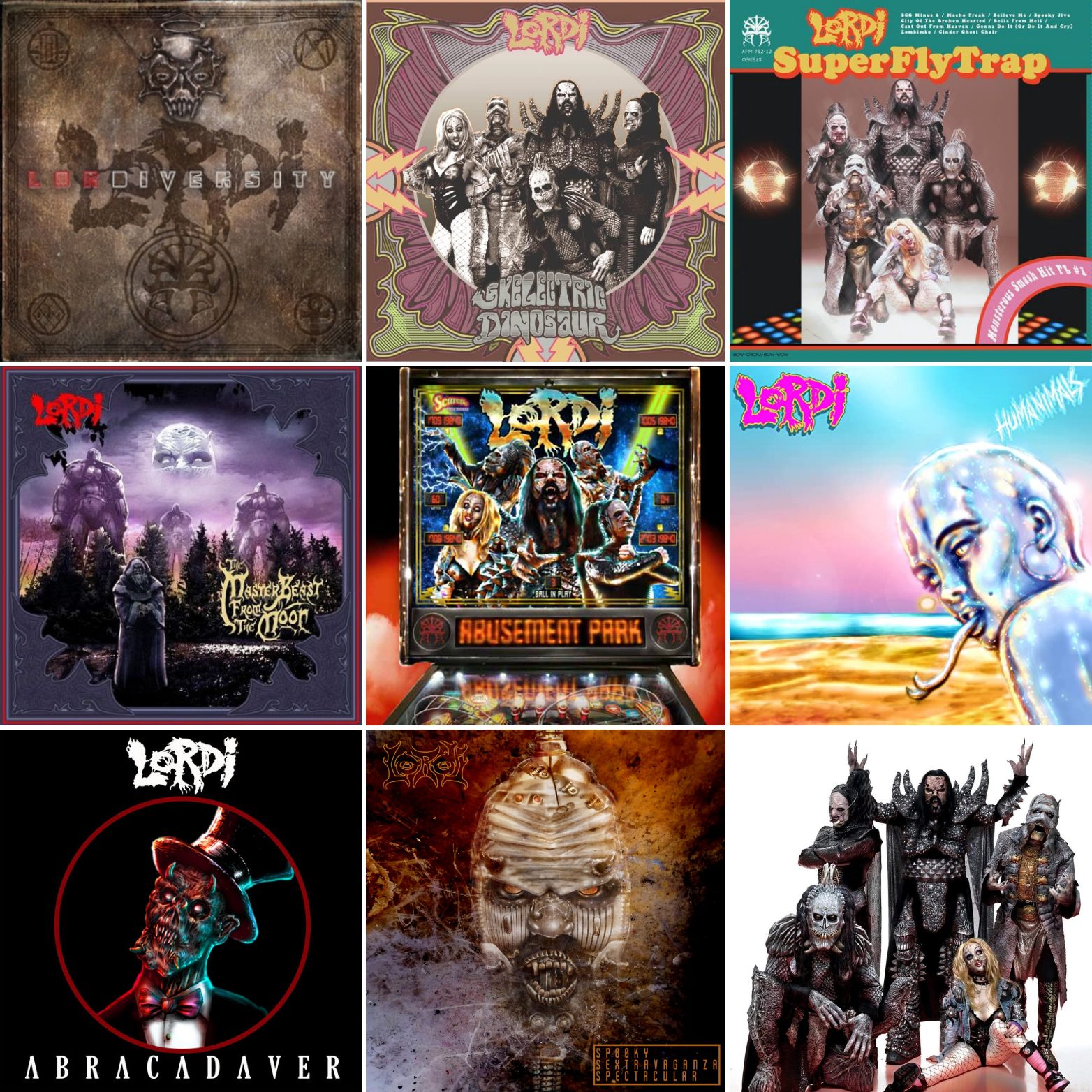 Lordi - Skelectric Dinosaur, Lordi - SuperFlyTrap, Lordi - The Masterbeast From The Moon, Lordi - Abusement Park, Lordi - Humanimals, Lordi - Abracadaver, Lordi - Spooky Sextravaganza Spectacular, Lordi - Lordiversity